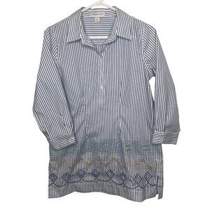 Coldwater Creek Striped Tunic Top Womens XS Blue & White Embroidered Details 3/4